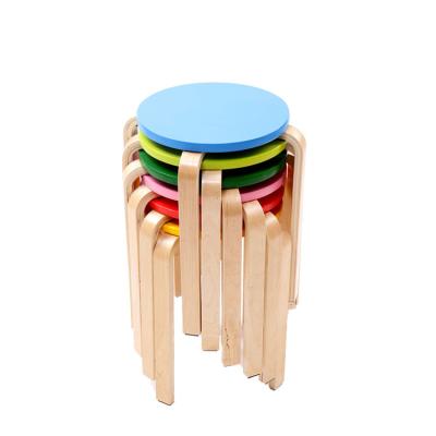 China Colorful Solid Wood Living Room Circle Seat Stackable Wooden Stools for sale