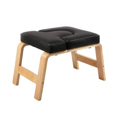 China Hot selling beech wood yoga exercise stool headstand chair stools bent portable inverted stand yoga wood stool for sale