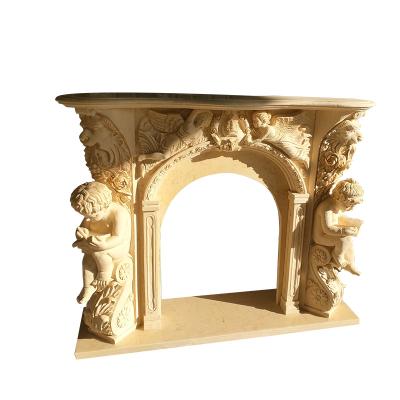 China Modern design luxury beige marble stone garland freestanding fireplace for sale for sale