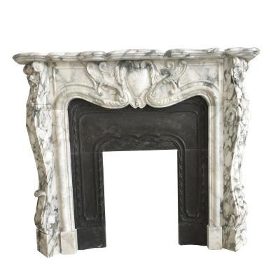 China Modern high quality natural white and black marble statue fireplace surround fireplace mantel for sale