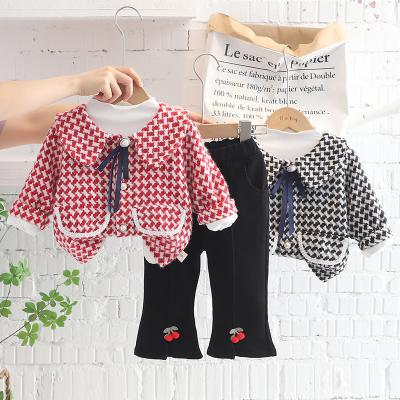 China With Bunny Girls Dress Autumn Winter Toddler Kids Plaid Coat + Render Pants+ Dress Set 3PCS Baby Set for sale