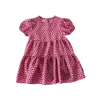 China Anti-wrinkle 2022 summer special red heart point dress bubble sleeve girls dresses for sale