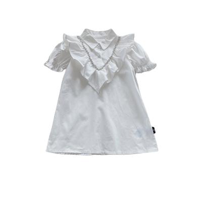 China Anti-wrinkle RTS 2022 Summer Girls Special Breathable White Blouse Dress With Ruffles for sale