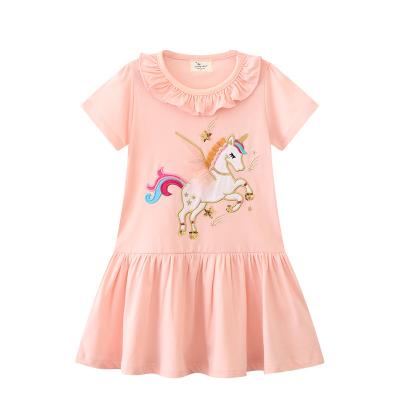 China 2023 Summer New Europe Anti-wrinkle Girl Dresses Children's A-lineskirt Short Sleeve Embroidered Knitted Dresses for sale