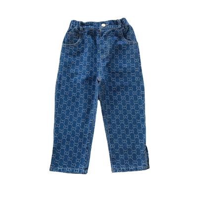 China Color Fade Proof Children Clothing Babies Jacquard Weave Cc Trendy Straight Denim Casual Pants for sale