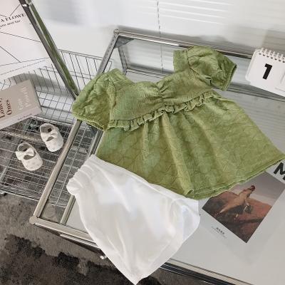 China Anti-wrinkle two-piece chiffon girls' green short set set of 2022 summer new Korean style children's for sale