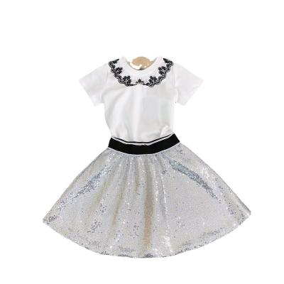 China Other 2023 summer fashionable skirt and sequin T-shirt girl set 2 pieces children clothes for sale