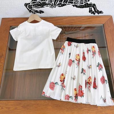 China Summer New Girls' Style Short Sleeve Crewneck T-shirt Other High-end Children's Clothing Western Suit Skirt + Pleated Skirt Suit Skirt for sale