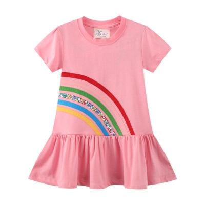 China Anti-wrinkle 2022 special summer patchwork little girls clothing fabric rainbow dresses for sale