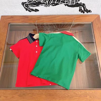 China Hot Selling Red and Green Boys Summer Breathable Polo Shirts With Lapel High-end British Style Children's Breathable Clothes for sale