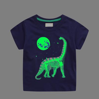 China Baby Boy Children's Short Sleeve Anti-Shrinkage Children's Dinosaur Pattern T-shirt Tops Knitted Luminous T-shirt for sale