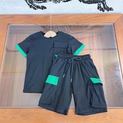 China High End Casual Children's Clothing Boy Luxury Contrast Color Sets Short Two Pieces Polo Set With The Pocket for sale