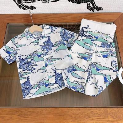 China New Boys Summer Luxury Clothing High-End Casual Children's Short Sleeve T-shirt + Shirt + Shorts 3 Piece Set With Tiger Print for sale