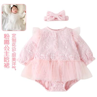 China 2022 New 100% Cotton Two Colors Spring Babywear Cute Baby Soft Dresses With Headwear for sale