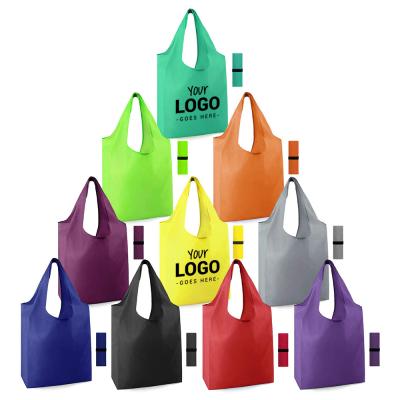 China Customized Collapsible Grocery Reusable Folding Tote Shopping Bag Nylon Logo Portable Food Packaging Polyester Folding Eco-friendly for sale