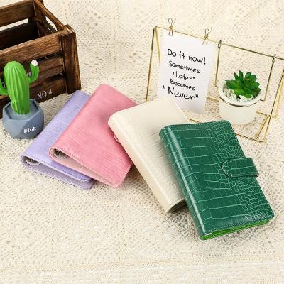 China Magnetic Leather Notebook Cover Crocodile Cash Wallet Planner Binder Loose Leaf PVC Saving Pocket PVC Storage for sale