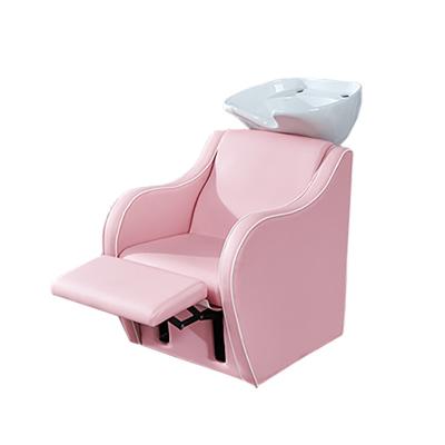 China Beauty Modern Pink Leather Hair Shaver Shampoo Wash Chair For Barber Shop Furniture for sale