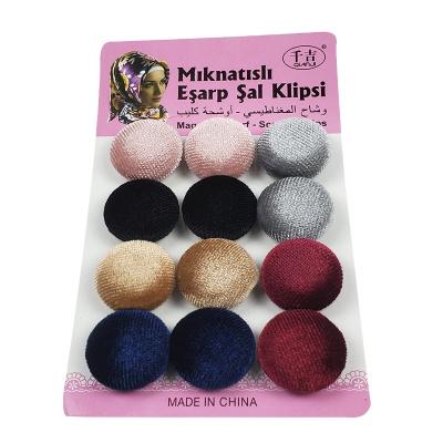 China Latest Single Metal Round Magnet Pins Muslim Scarf Pins For Women Wholesale Customized Multi Colors Surface Velvet Hijab Pins for sale