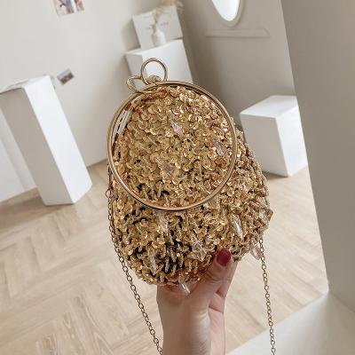 China Shiny 2022 Rhinestone Luxury Metal Ball Chain Party Women Handbags Clutch Bag Acrylic Crystal Evening Clutch Bag for sale