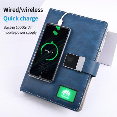 China Wireless Organizer Wireless Charger Plain Hardcover Notebook Journal Power Bank Diary Notebook With Usb for sale