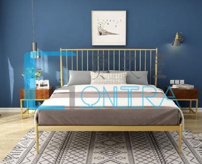 China Iron Frame Leather Golden Bed (Size) Adjustable Modern Metal Furniture Bedroom for sale