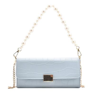 China 2021 New Fashion Design Stone Grain Pearl Chains Handbag Lady Hot Selling Underarm Bag Shoulder Bag High Quality Cross - Body Bagfor Women for sale