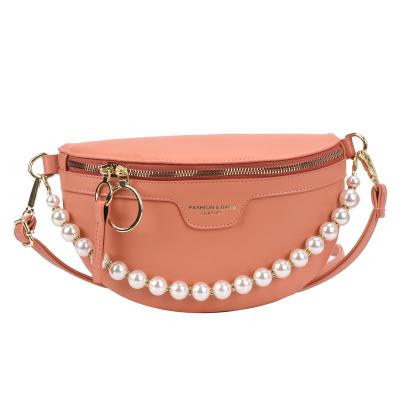 China Latest Pearl\new fasion design chain handbag women 2021 hot sale high quality leather spring and cross waist bag PU shoulder bag - body bag for sale