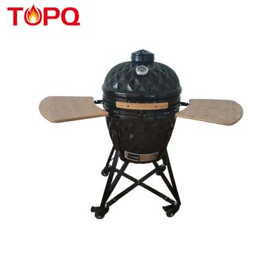 China Adjustable Size TOPQ Diamond Surface 21 Inch Outdoor Charcoal Smoker Vertical Ceramic BBQ Kamado Rotisserie Grill for sale