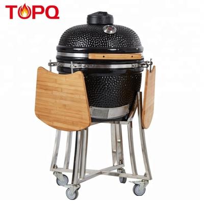 China Folding Cooking On Kamado Grill TOPQ Black Medium Ceramic Grill Smoker for sale