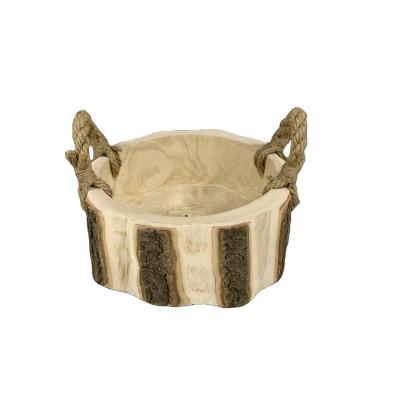 China Europe Hot Sales Natural Handmade Wood Crafts Wooden Carved Bucket with Hand Ropes for sale