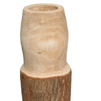 China Europe Handmade Wood Decor Polished Wood Vase With Half Log Bark Paulownia Wood Products for sale