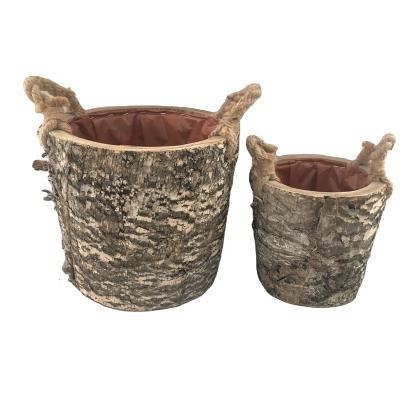 China Europe Rustic Garden Outdoor Decoration Items Large Crafts Wooden Flower Pot for sale