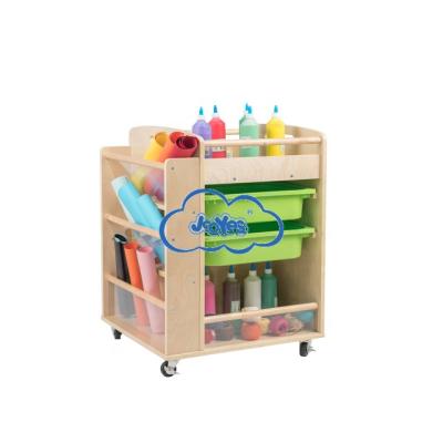 China Eco-Friendly Material Preschool Children's Shelf Multifunctional Painting Shelf Kids Cabinet Paint Trolley for sale