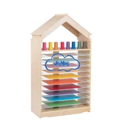 China Eco - Friendly Material Nursery Preschool Kids Drawing Dryer Wooden Paper Holder for sale