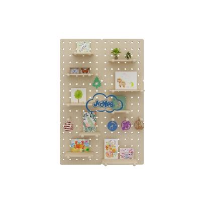 China Eco-friendly Decoration Material Wall Kindergarten Adjustable Wooden Peg Board for sale