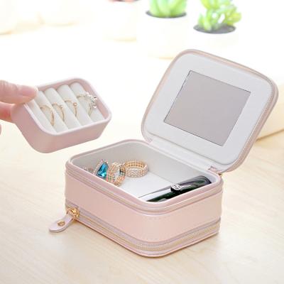 China Eco - Friendly Promotional Portable Jewelry Storage Box With Zipper And Mirror for sale