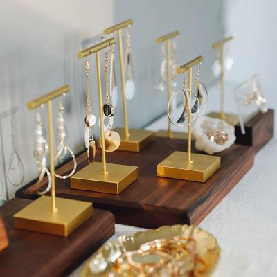 China Jewelry Collect Silver T-bar Hanging Earrings Display Rack Jewelry Stand Holder Metal Gold Earring Display Rack For Jewelry Store for sale