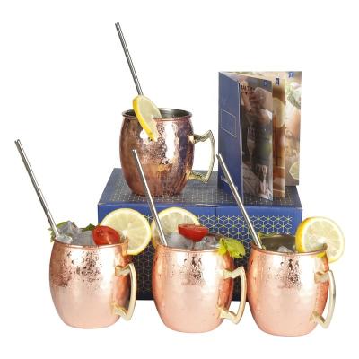 China KLP Gift Box Cup Viable Plant 4 Cups And 4 Straws Set Mule Stainless Steel-Copper Mug for sale