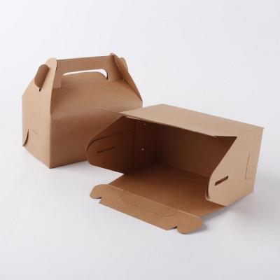 China Handmade Foldable Cake Baking 300 Gsm Brown Kraft Paper Box Packaging With Handle for sale