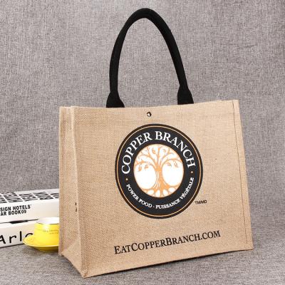 China Eco-friendly Promotional Biodegradable Packaging Custom Logo Personalized Large Natural Hemp Rice Sack Jute Shopping Bags for sale