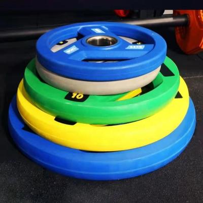 China Cheap Colorful Barbell Used Gym Customs Training Gym Equipment Comfortable Cross Fitness Weightlifting Rubber Bumper Plates 45 Pounds for sale