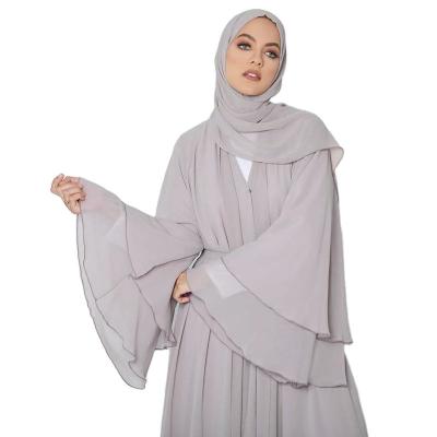 China Breathable Modest Pure Muslim Color Flowing Plus Size Cardigan Burkha Dubai Abaya Muslim Dress Islamic Clothing for sale