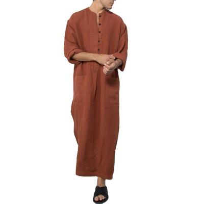 China New Breathable Middle Eastern Robe With Loose Collar And Long Sleeves For Muslim Men Islamic Clothing for sale