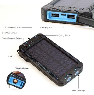 China With 20000mAh Instant Light Solar Power Bank Outdoor Portable Waterproof Solar Battery Charger With Cigarette Lighter for sale