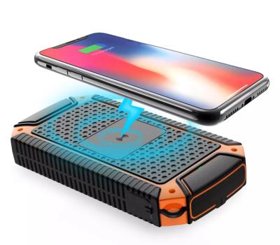 China Fast Charging Support 10000mAh Waterproof Wireless Charger Solar Power Bank With Cigarette Lighter Function for sale