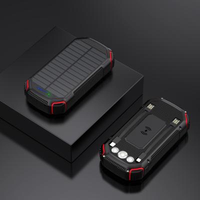 China Waterproof Portable Fast Charging 20000mah Solar Panel Powerbank 3 in 1 Wireless Charger Solar Power Bank for sale