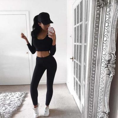 China New Products Antibacterial Hot Women Spandex Sport Clothes Leggings Sport Fitness Set Long Sleeve Yoga Set for sale