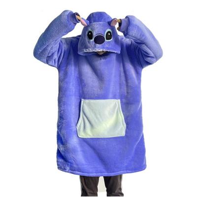 China Anti-wrinkle Flannel One Size Cartoon Dot Pajamas Oversized Hoodie Covers Wearable TV Blanket for sale