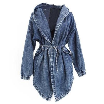 China Newest Sustainable Lady Hooded Jeans Jacket Long Sleeve Woman Denim Jean Jacket Women Style for sale