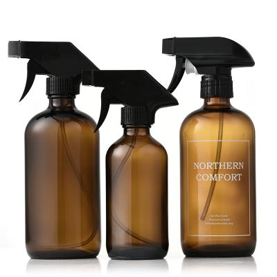 China Personal Care Shampoo Brown Round Amber Empty Pharmaceutical Glass Boston Bottle Containers With Glass Dropper Or Plastic Sprayer for sale